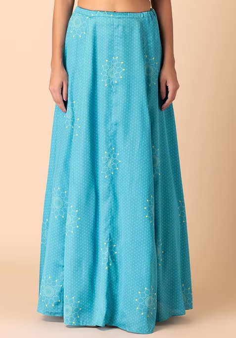 Light Blue Bandhani Print Satin Lehenga Skirt - Image 3